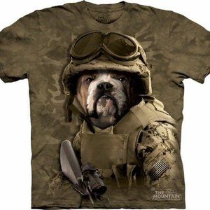 The Mountain Combat Sam Bulldog Dog Brown Funny Cotton T-Shirt Adult S-M